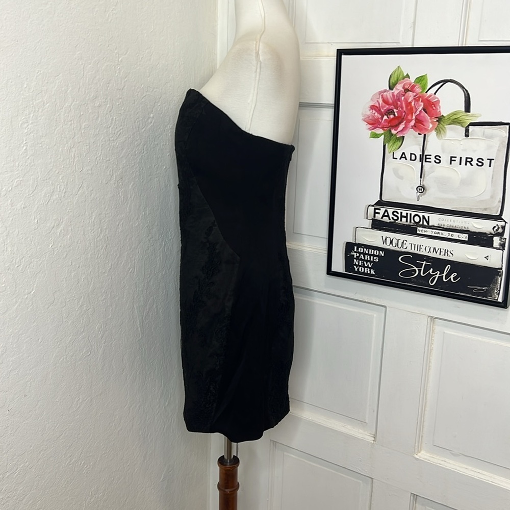 Marchesa Notte Black Lace Strapless Mini Dress Size 10 - Picture 8 of 8